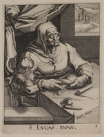 TvB G 0958
<br/>
Lucas de evangelist bij een rund
<br/>
<em>Gheyn II, Jacques de (1565-1629) (copie naar)</em>